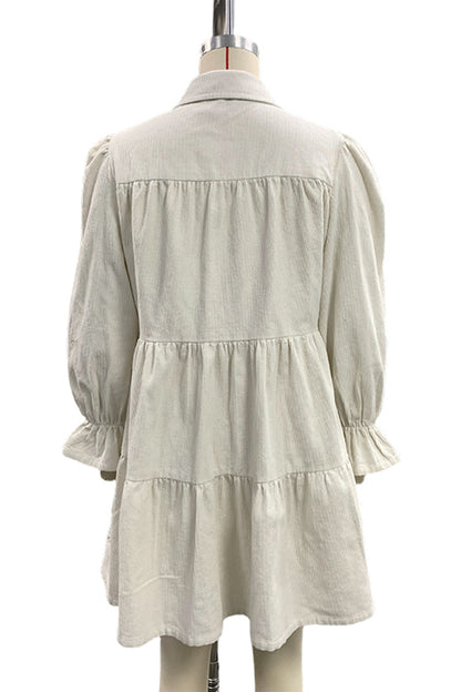 Elegant Buckle Bow Decor Contrast Turndown Collar A Line Dresses