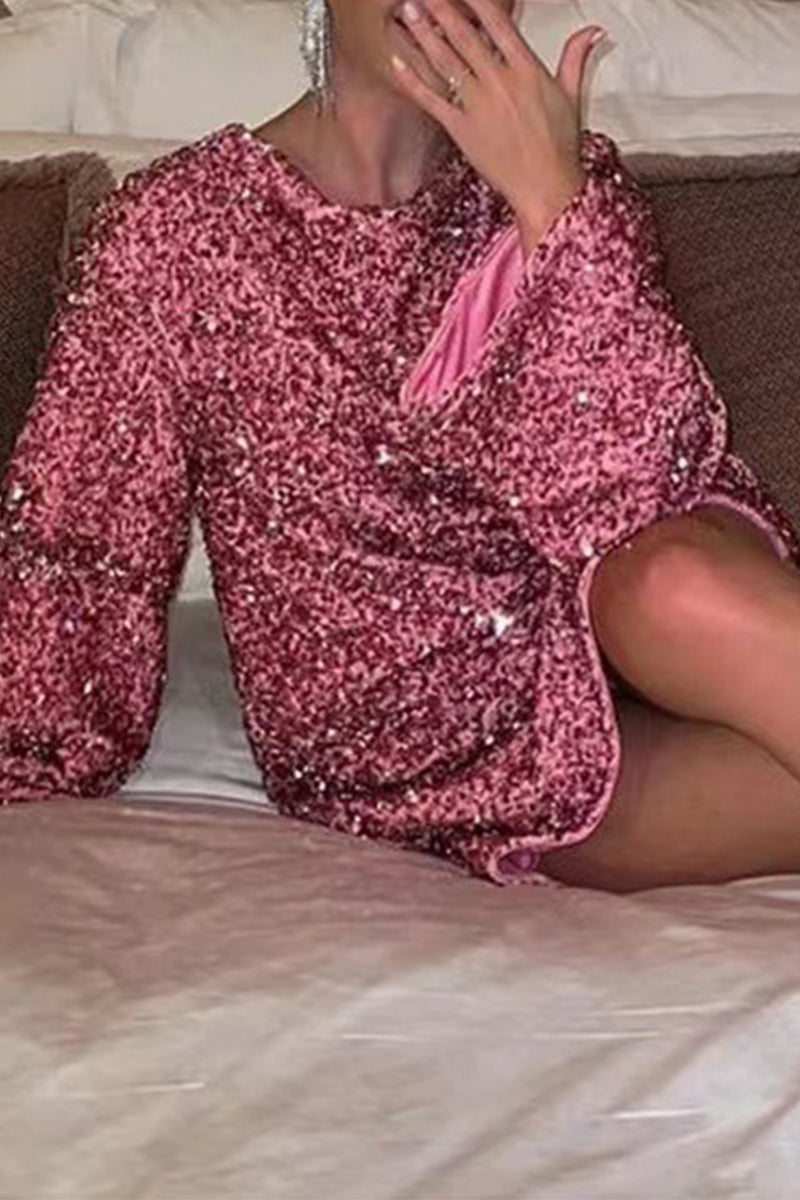 Sexy Sequins Lace Up Backless O Neck A Line Dresses