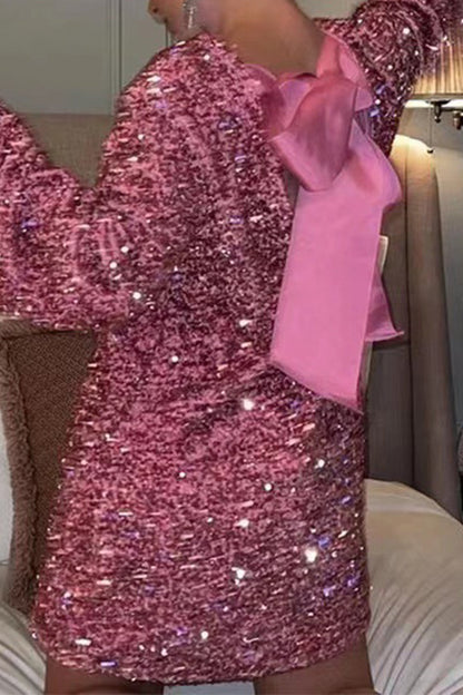 Sexy Sequins Lace Up Backless O Neck A Line Dresses