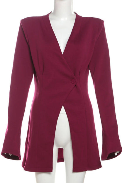 Casual Solid Color Buttons V Neck Outerwear(3 Colors)