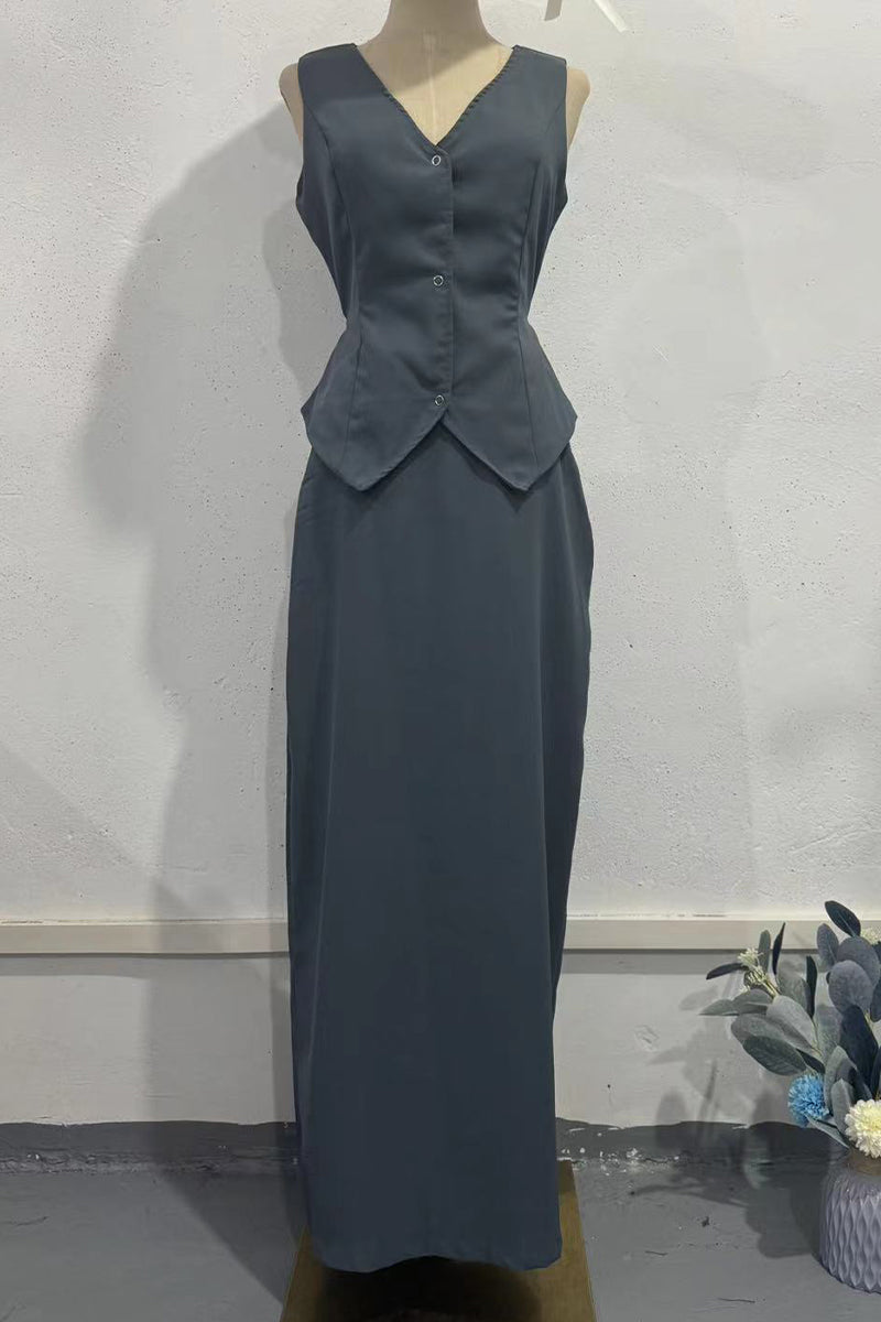 Pocket Buttons Strap Design V Neck Sleeveless Two Pieces(3 Colors)