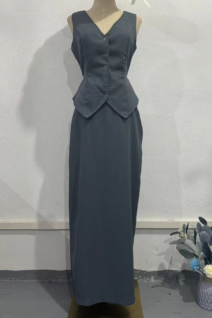 Pocket Buttons Strap Design V Neck Sleeveless Two Pieces(3 Colors)