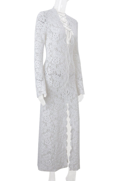 Sexy Lace See-Through Strap Design V Neck Lace Dress Dresses