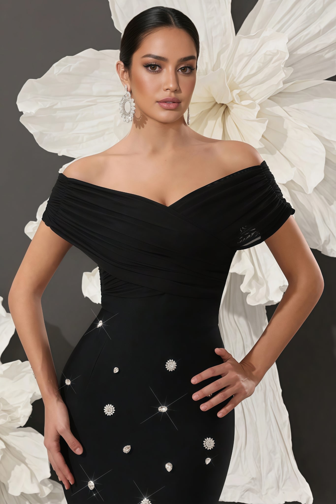 Marisad Strapless Mesh Studded Midi Dress