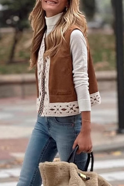 Casual Lace Patchwork O Neck Waistcoats