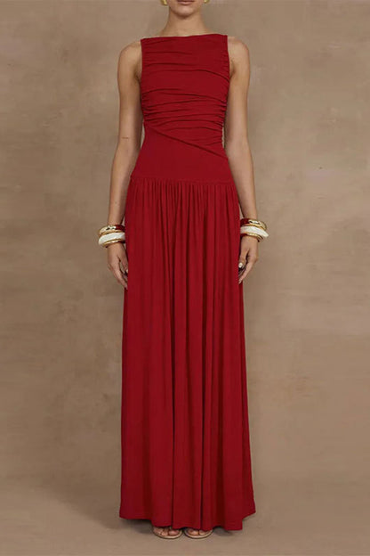 Casual Ruched O Neck Long Dresses