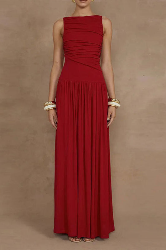 Casual Ruched O Neck Long Dresses