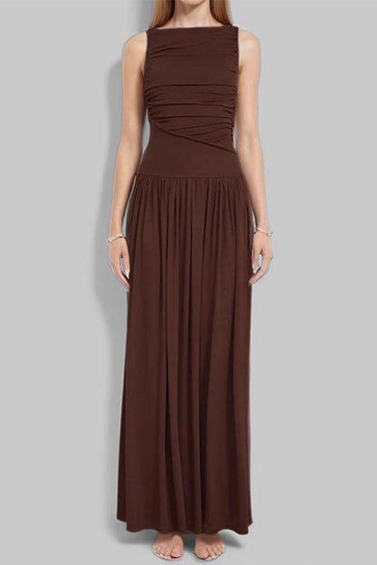 Casual Ruched O Neck Long Dresses