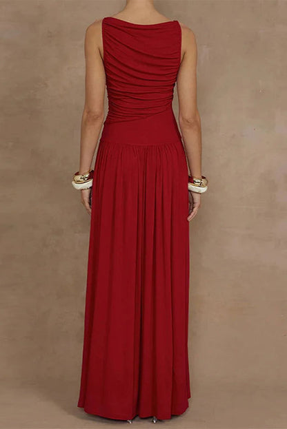 Casual Ruched O Neck Long Dresses