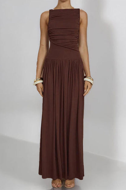 Casual Ruched O Neck Long Dresses