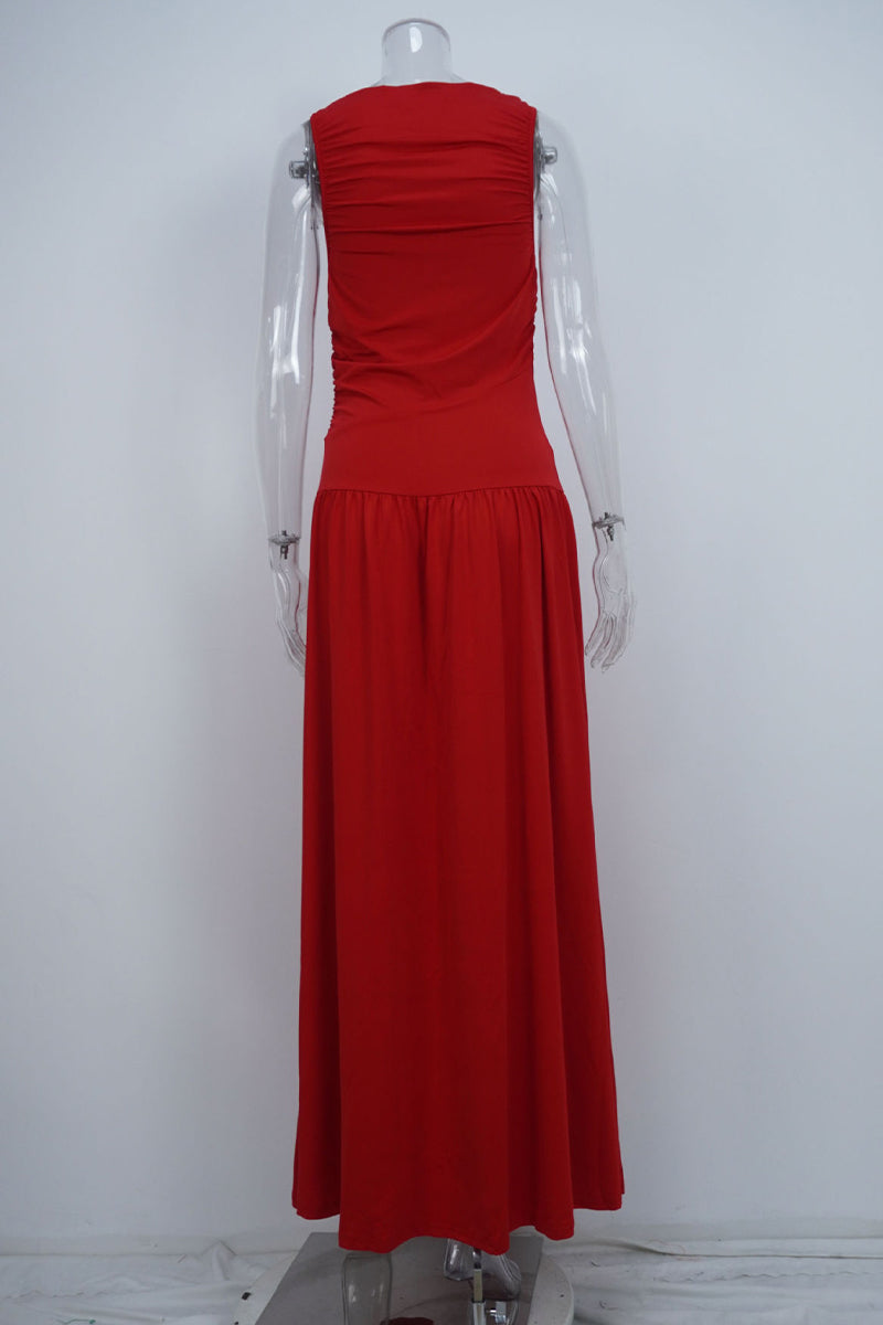 Casual Ruched O Neck Long Dresses