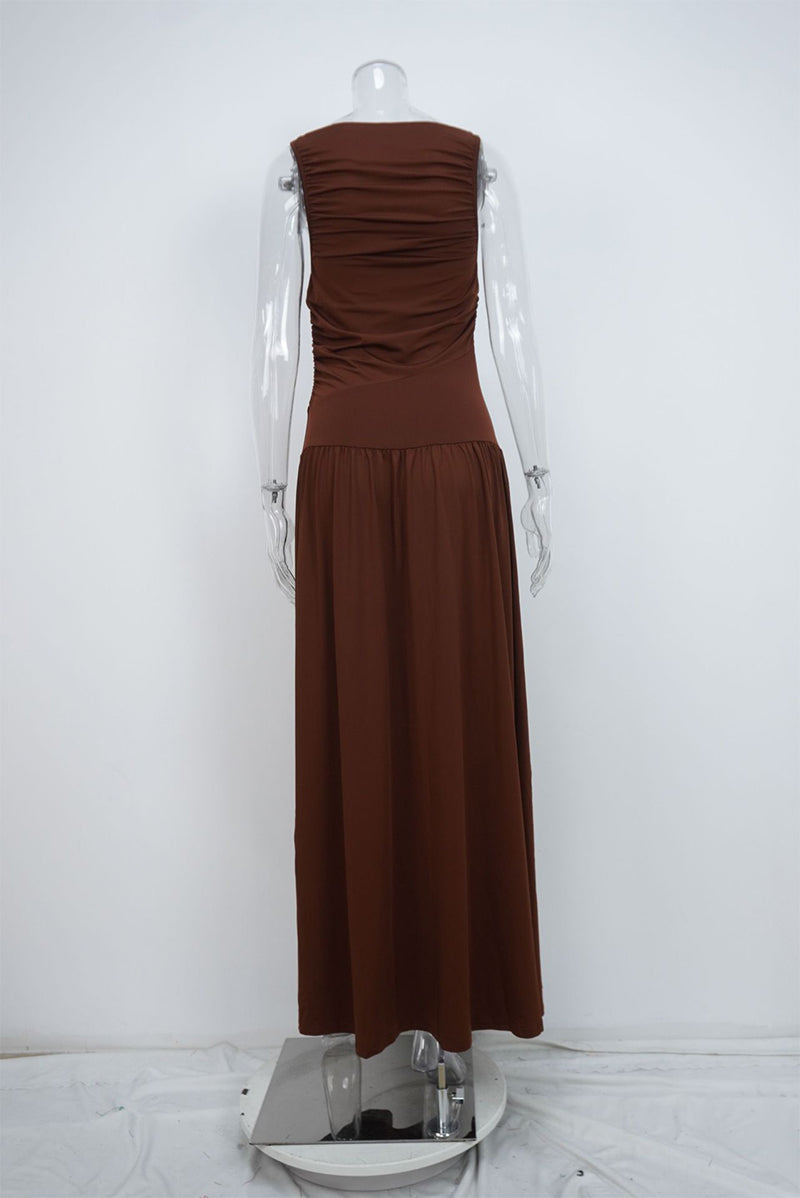 Casual Ruched O Neck Long Dresses