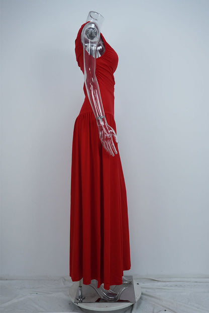 Casual Ruched O Neck Long Dresses