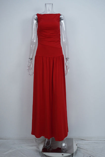 Casual Ruched O Neck Long Dresses