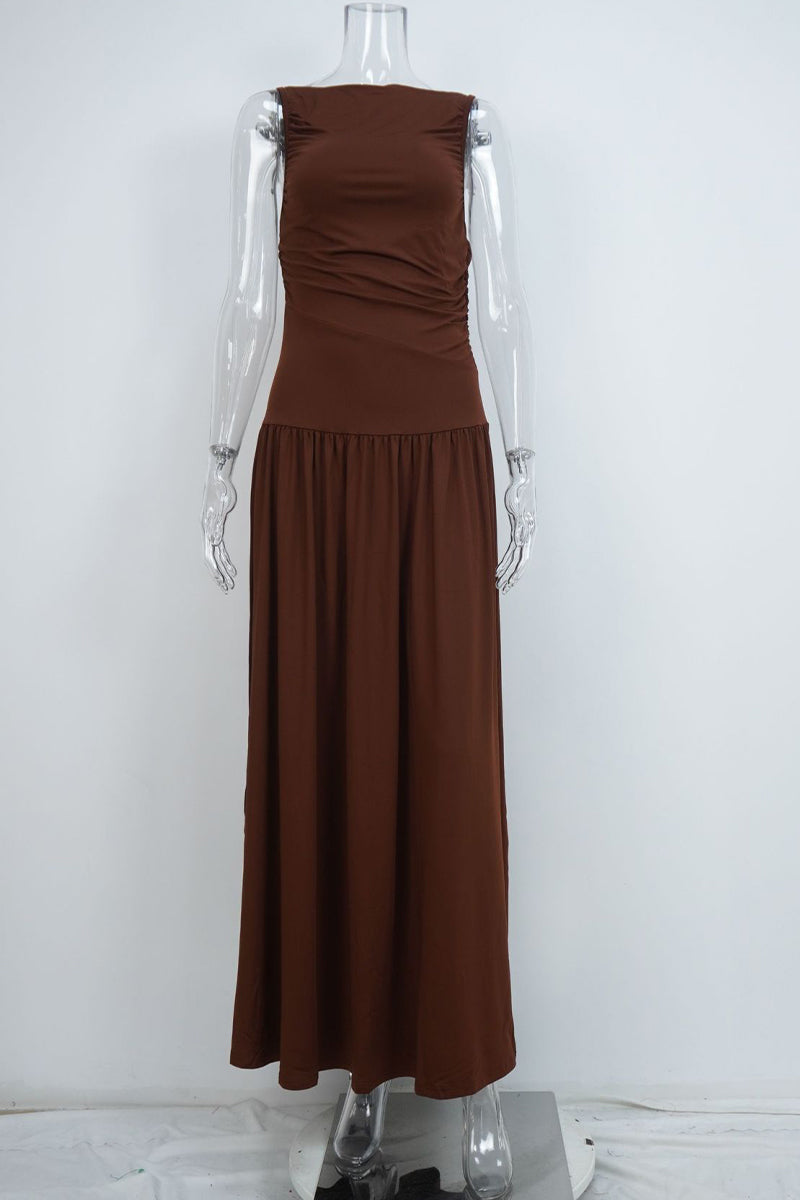 Casual Ruched O Neck Long Dresses