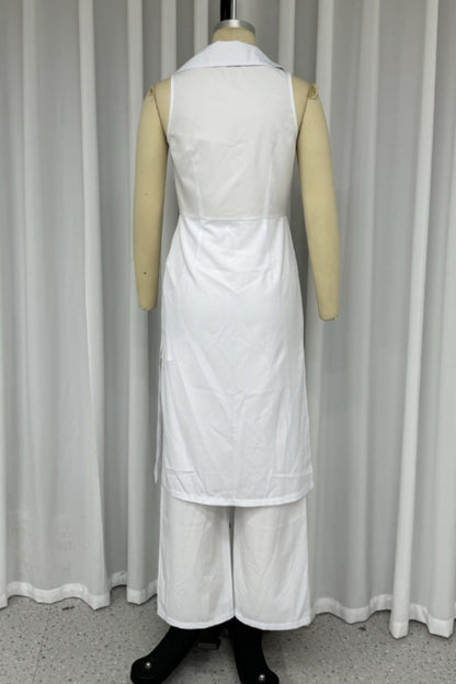 Casual Buttons Slit Turndown Collar Sleeveless Two Pieces