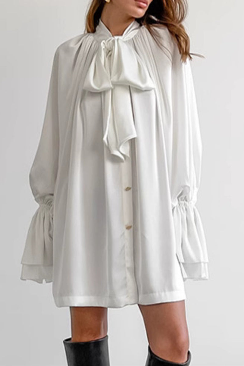 Elegant Lace Up Buckle Ribbon Collar A Line Dresses(3 Colors)