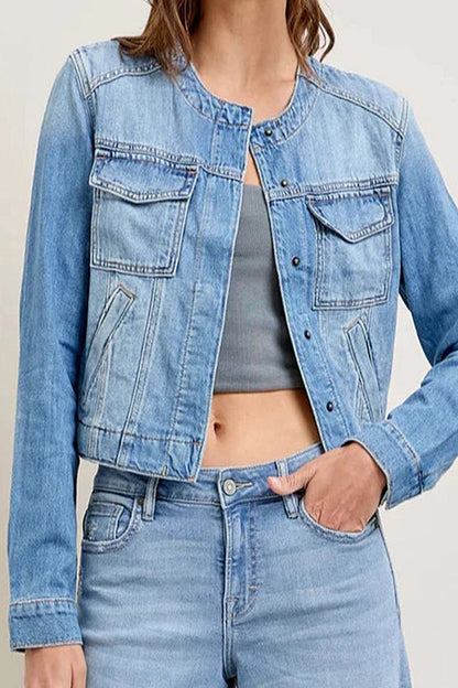 Casual Street Gradient Distressed O Neck Outerwear