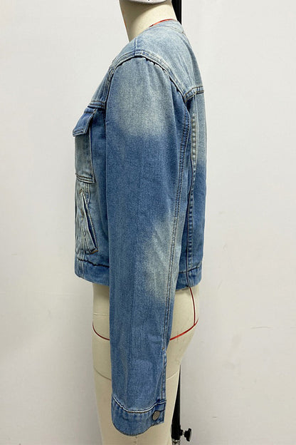 Casual Street Gradient Distressed O Neck Outerwear