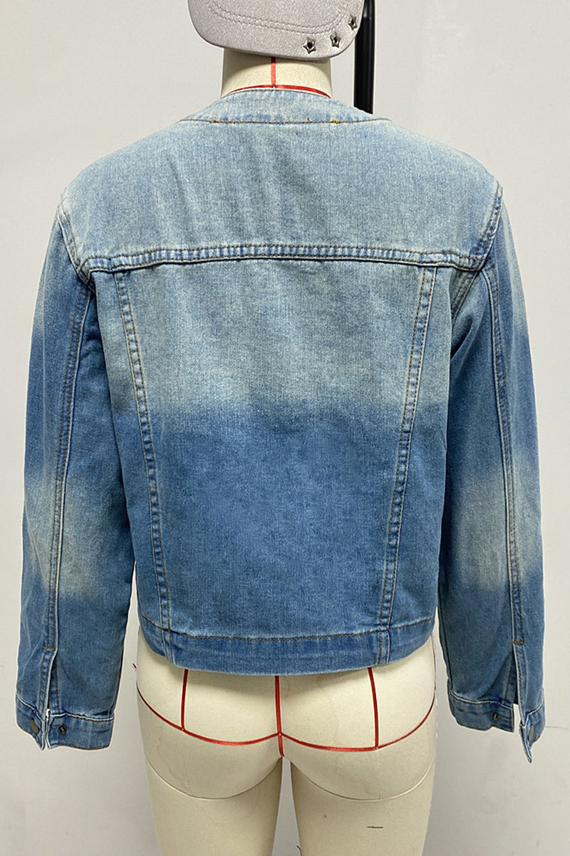 Casual Street Gradient Distressed O Neck Outerwear