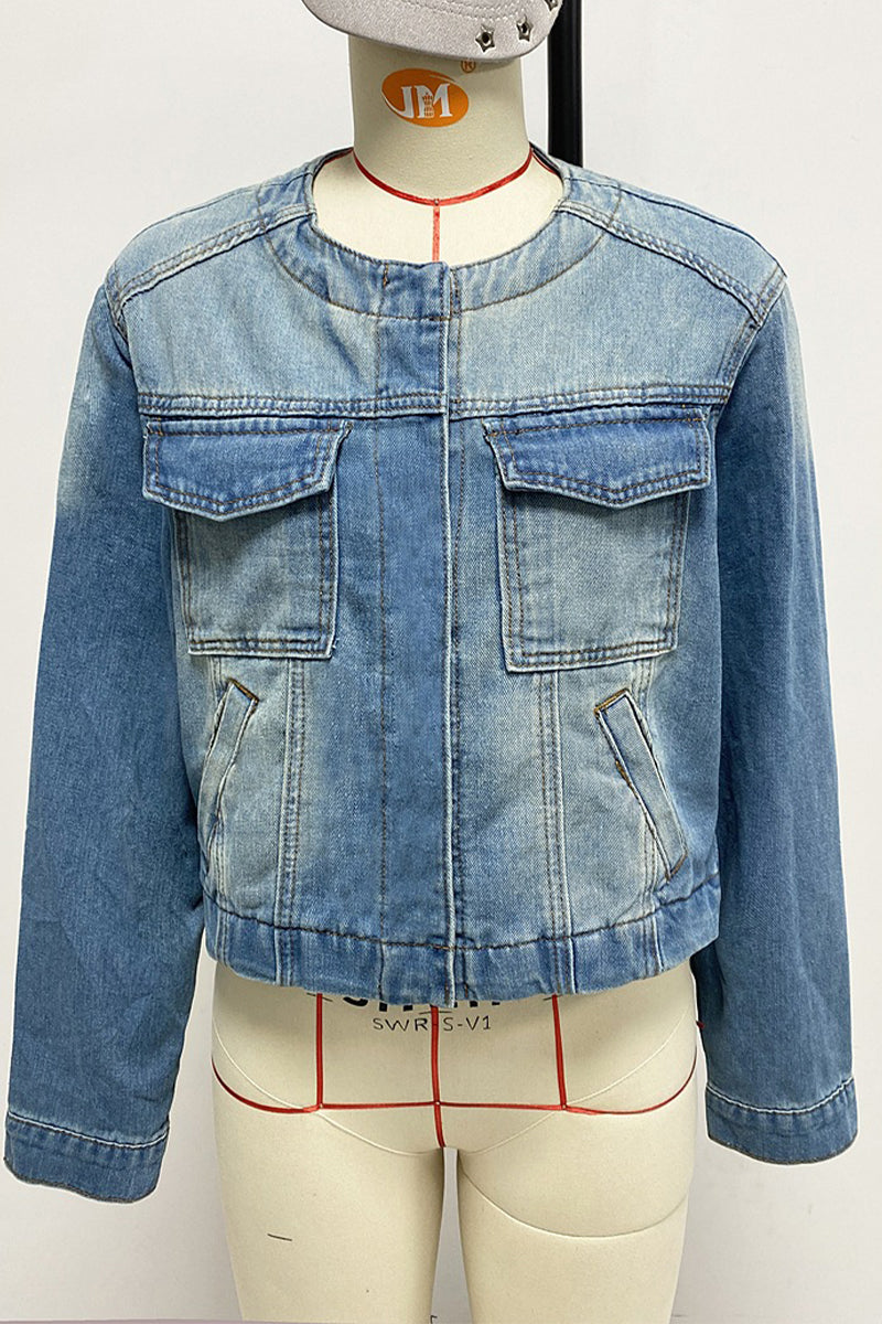 Casual Street Gradient Distressed O Neck Outerwear