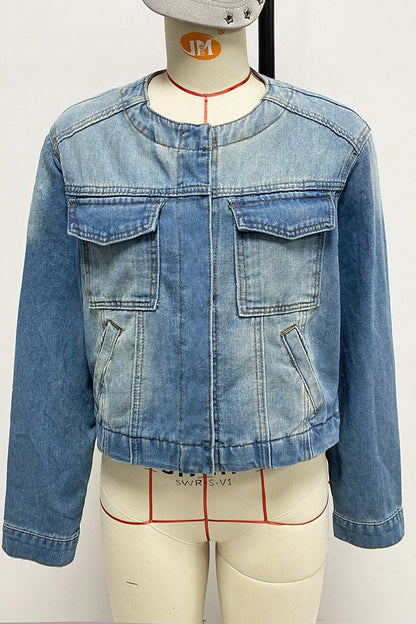 Casual Street Gradient Distressed O Neck Outerwear