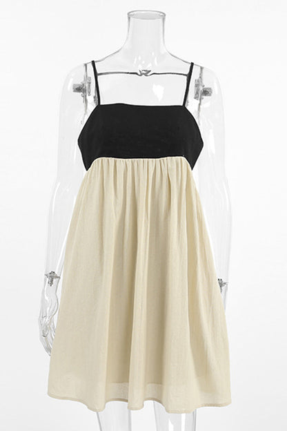 Casual Pocket Backless Contrast Square Neck Sling Dresses