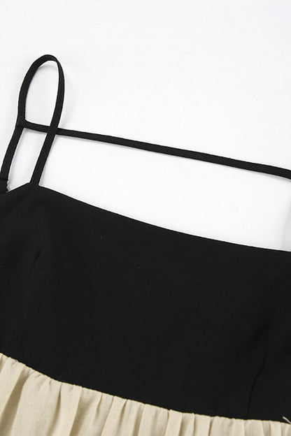 Casual Pocket Backless Contrast Square Neck Sling Dresses