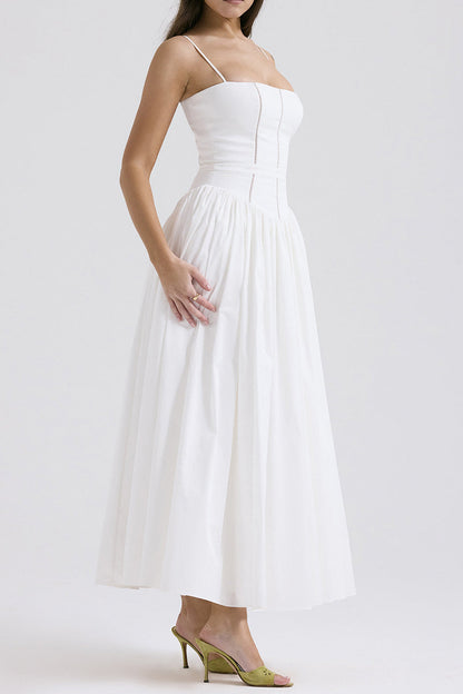 Elegant Patchwork Square Neck Sling Dresses