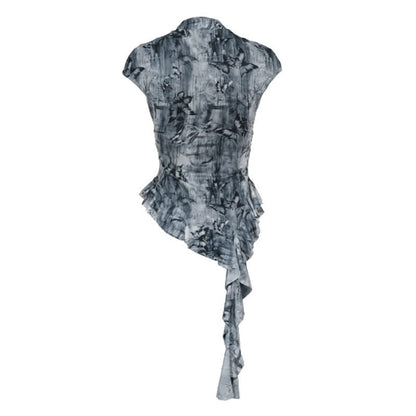 Cap sleeve butterfly print button top