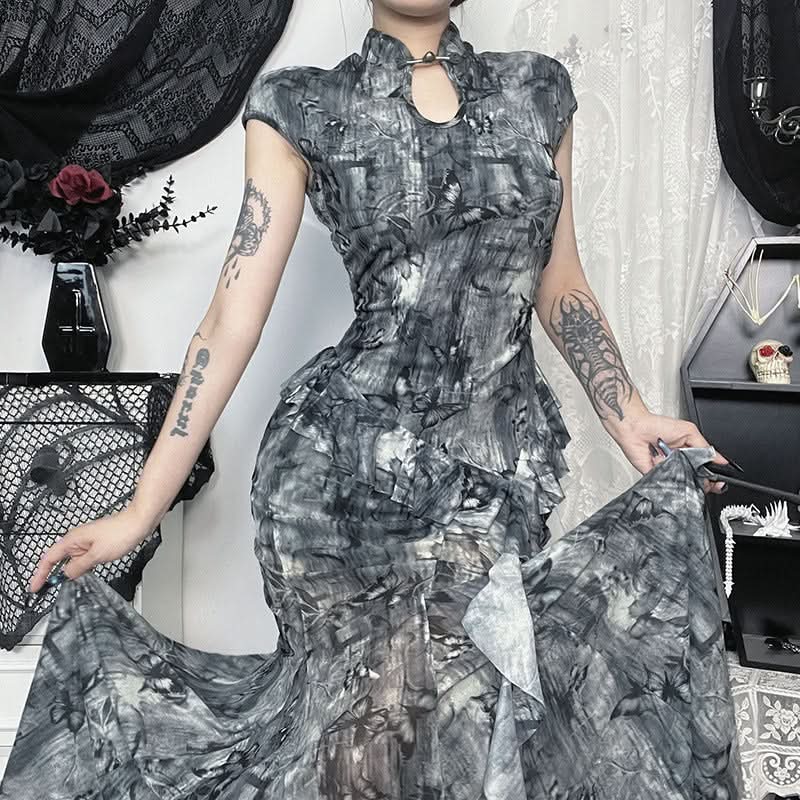 Cap sleeve butterfly print button top