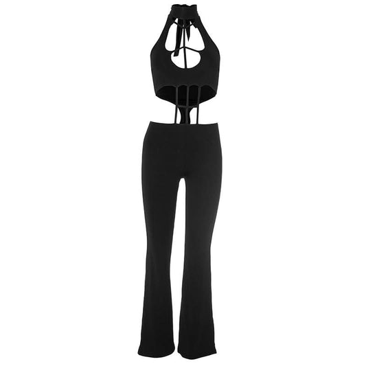 Halter hollow out solid jumpsuit