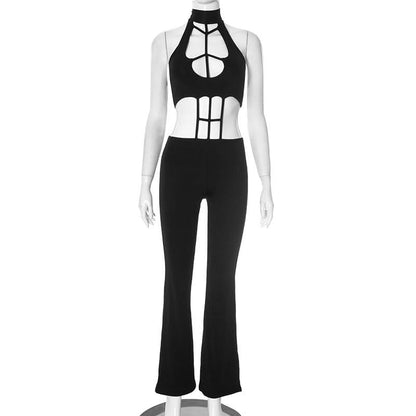 Halter hollow out solid jumpsuit