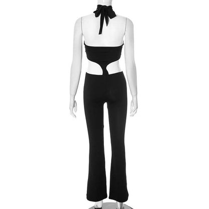 Halter hollow out solid jumpsuit
