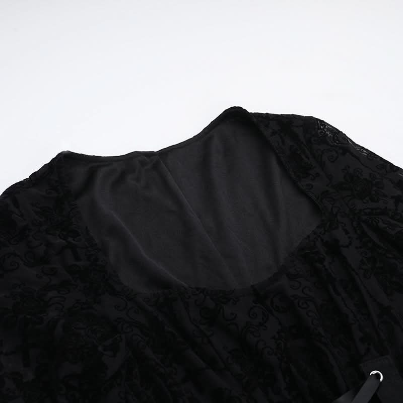 Long flared sleeve lace up mesh slit maxi dress