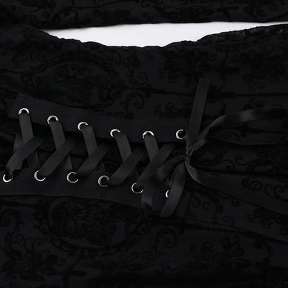 Long flared sleeve lace up mesh slit maxi dress