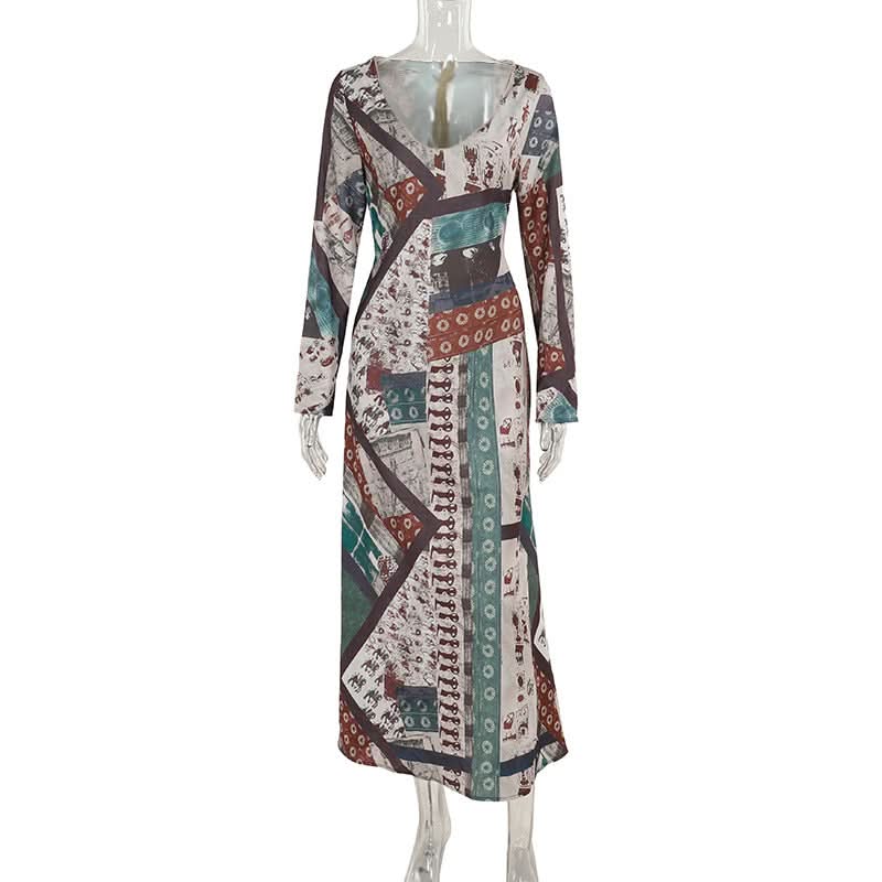 Long sleeve v neck contrast zip-up maxi dress