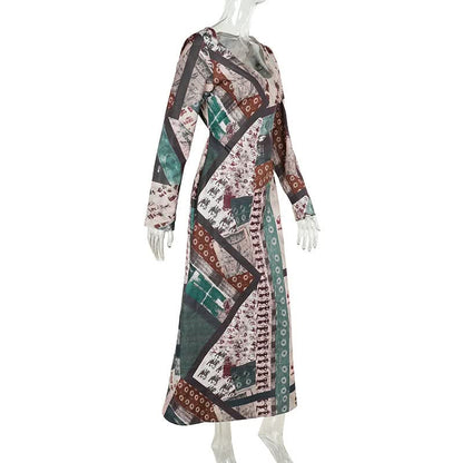 Long sleeve v neck contrast zip-up maxi dress