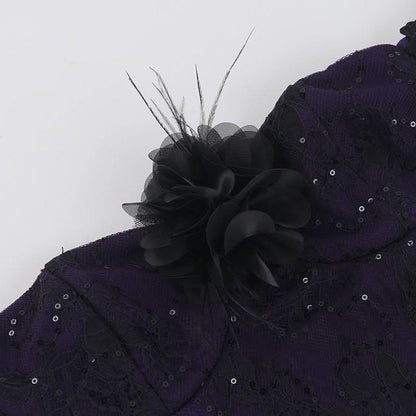 Off shoulder embroidery glitter flower applique top