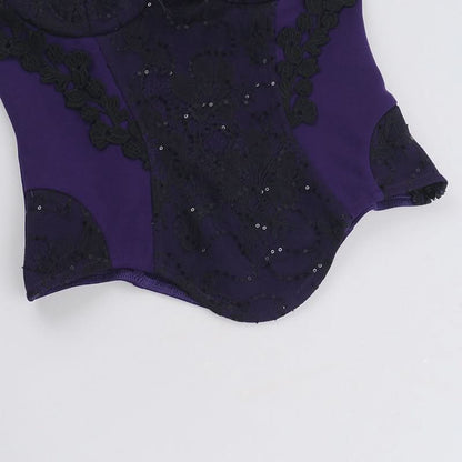 Off shoulder embroidery glitter flower applique top