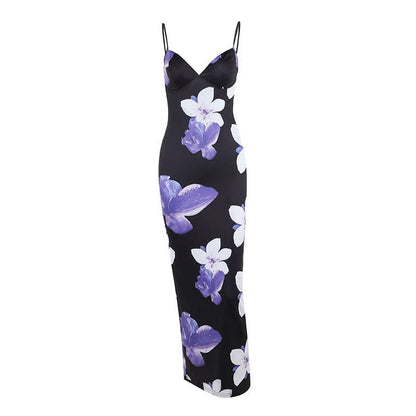V neck flower print cami maxi dress
