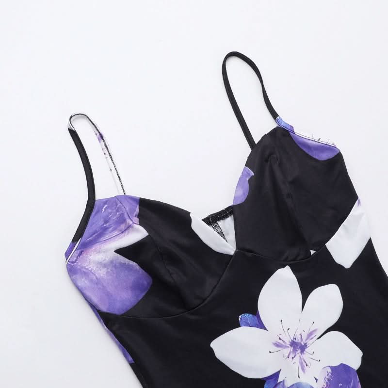 V neck flower print cami maxi dress