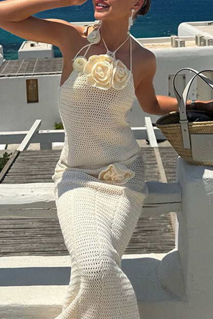 Sexy Lace Up Flower Shape Halter Sleeveless Two Pieces