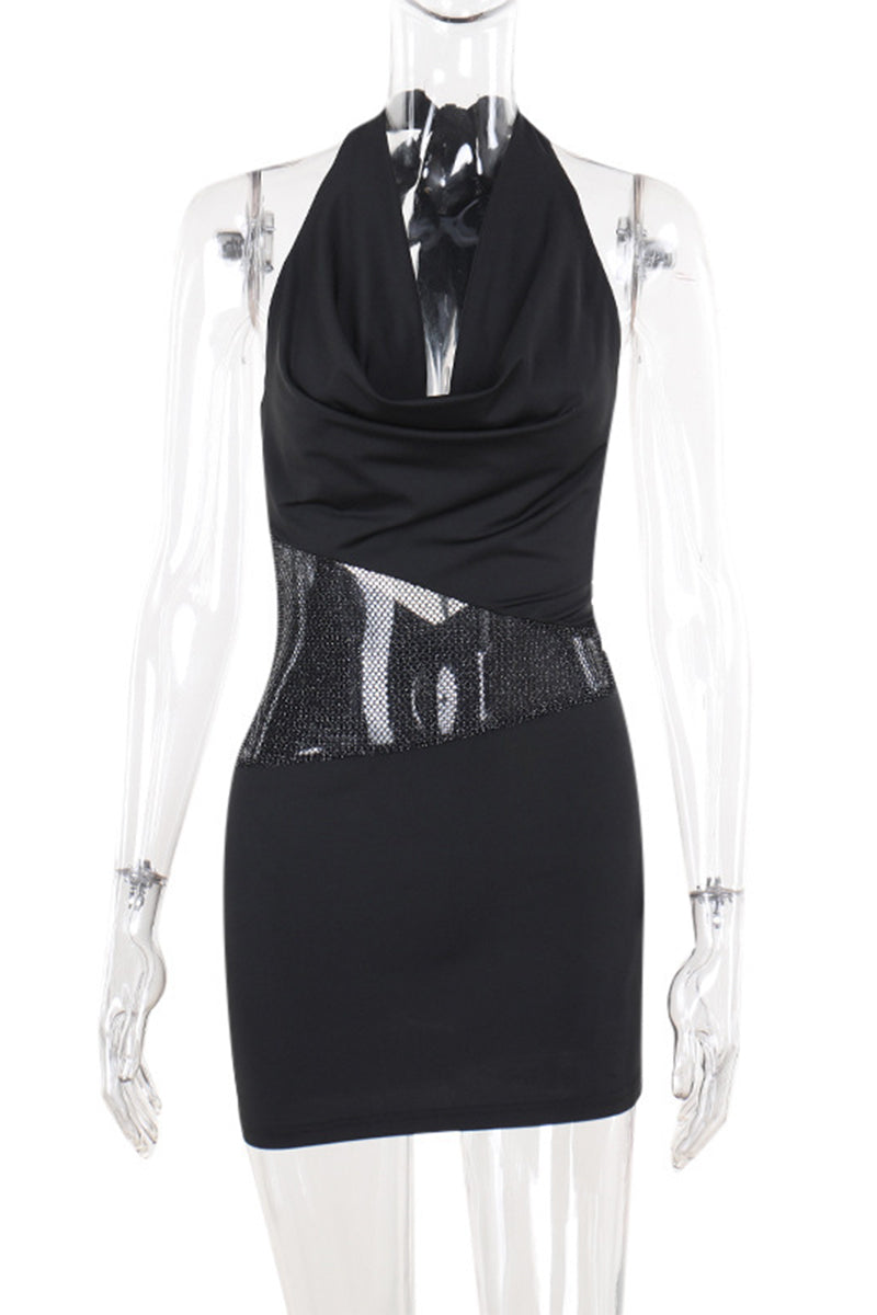 Sexy Lace Up Backless Mesh Halter Wrapped Skirt Dresses