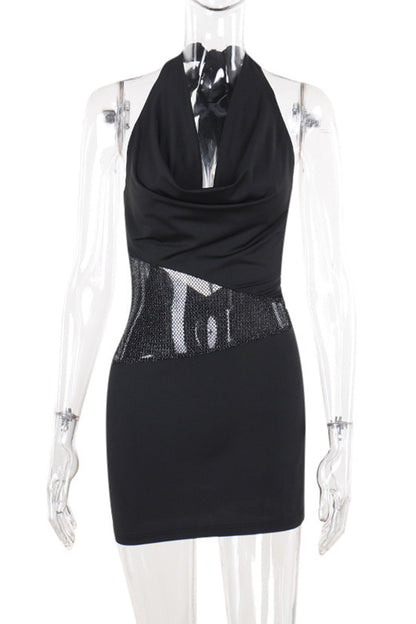 Sexy Lace Up Backless Mesh Halter Wrapped Skirt Dresses