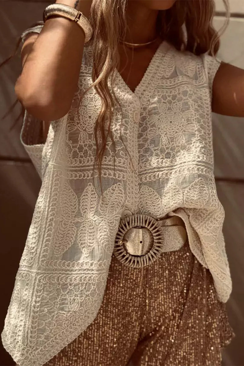 Casual Buttons Embroidery V Neck Waistcoats