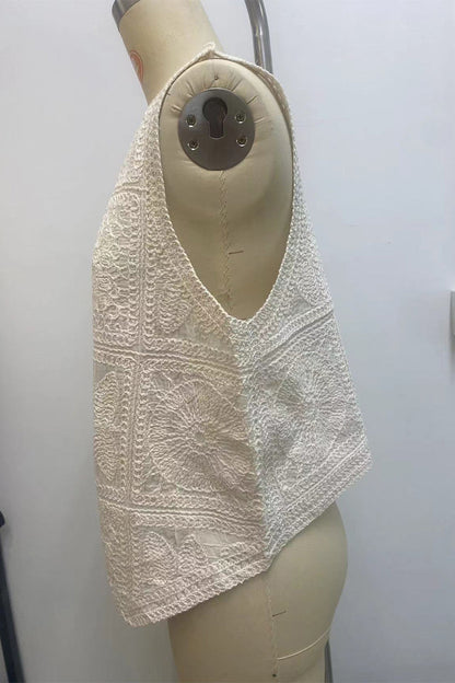 Casual Buttons Embroidery V Neck Waistcoats