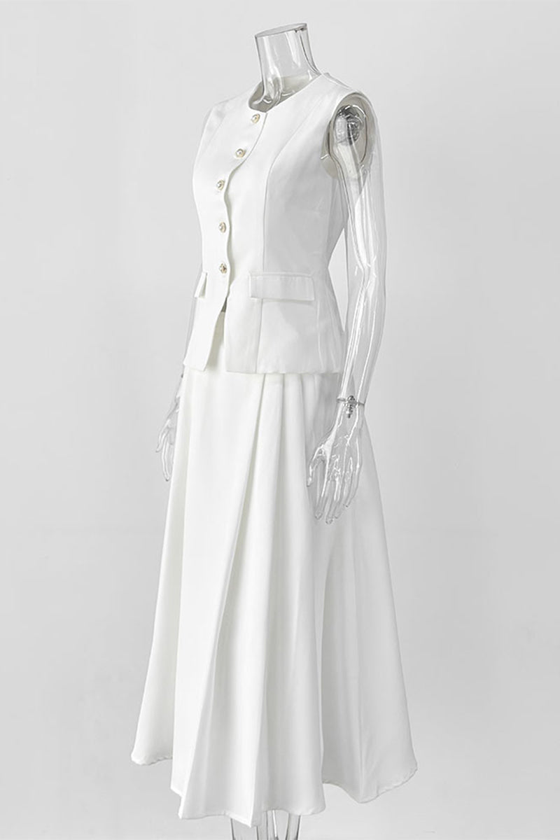 Celebrities Elegant Buttons O Neck Sleeveless Two Pieces