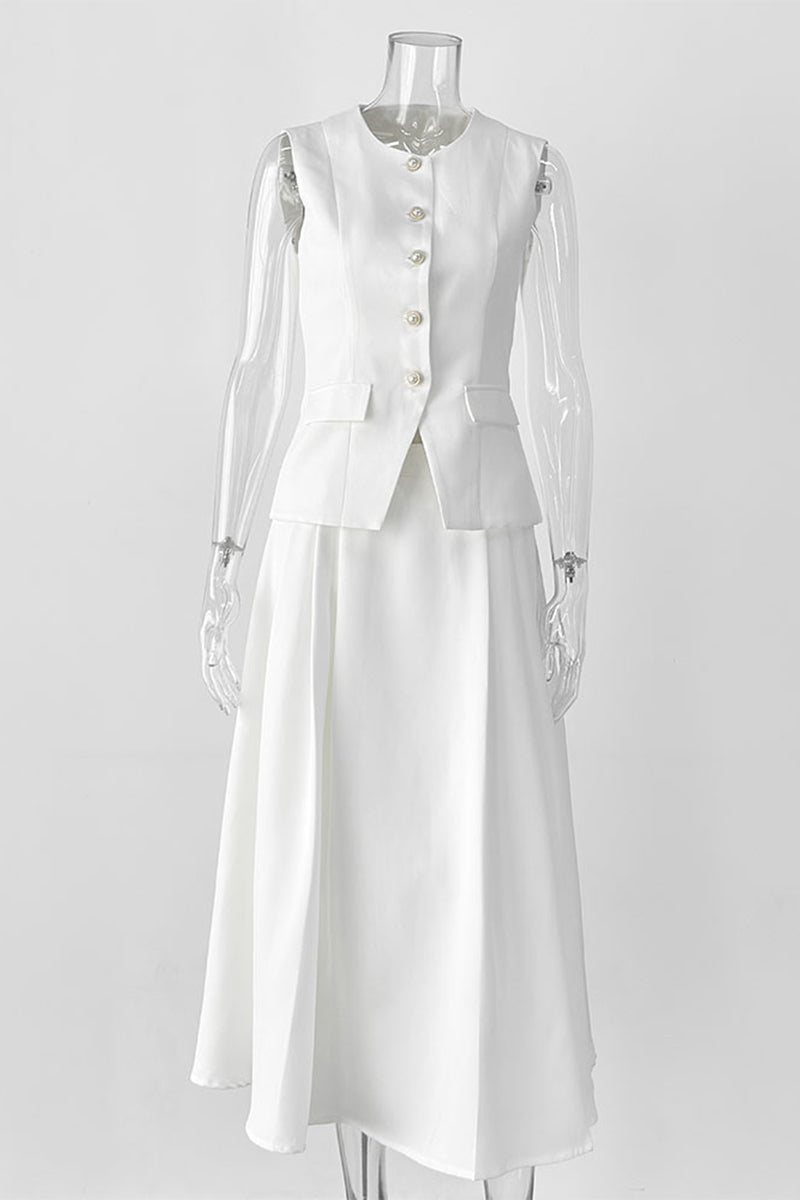 Celebrities Elegant Buttons O Neck Sleeveless Two Pieces