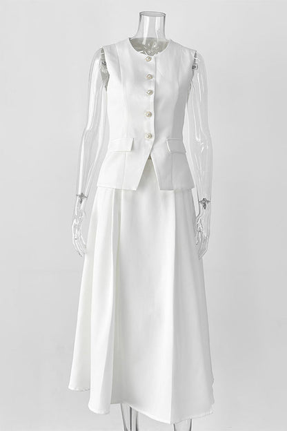 Celebrities Elegant Buttons O Neck Sleeveless Two Pieces